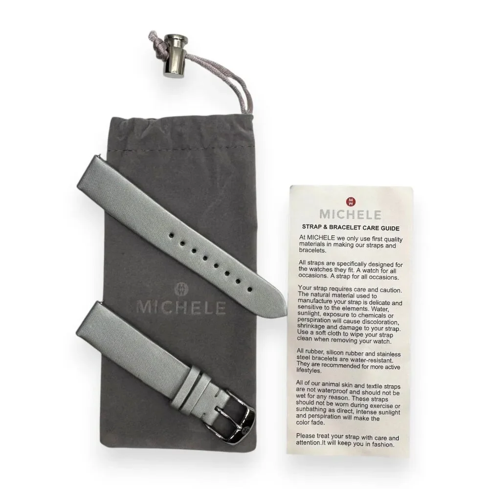 MICHELE 18mm Silver Gray Satin Replacement Watch Strap Rare NWOT with Pouch